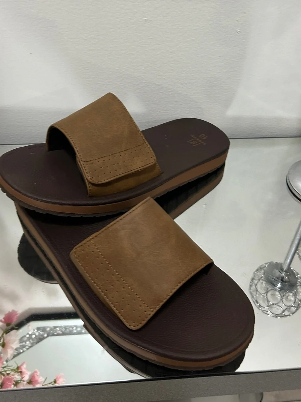 George Men’s Brown Comfort Footbed Slide Sandals Size 10 NWT Casual Summer